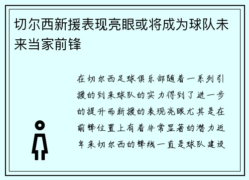 切尔西新援表现亮眼或将成为球队未来当家前锋